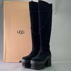 4f8 《美品》定価￥49500 UGG アグ New Heights Platform Xtra 厚底 ニーハイ ロングブーツ 6 ブラック レザー Y2K ムートン シューズ 箱付き