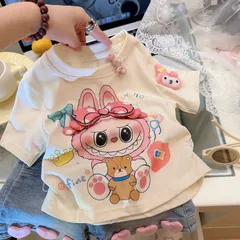 ★ラブブ（Labubu）柄 Tシャツ 2025 春夏新作 女の子 キャラクター 純綿 半袖 おしゃれ 韓国風 子供服