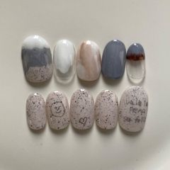 現品 ネイルチップ ニュアンスネイル 一癖 個性的 つぶつぶ 韓国 大人 グレー