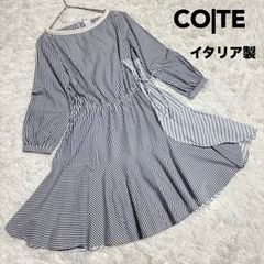 CO|TO コート イタリア製 ストライプワンピース  ボートネック 裾切り替え フリル ウエスト紐調整可能
