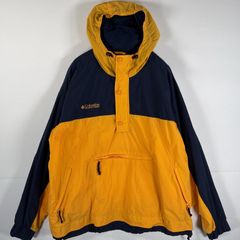 古着 コロンビア Columbia アノラックパーカー ビッグサイズ ハーフジップ ワンポイント刺繍ロゴ JPN 3L イエロー ネイビー メンズ