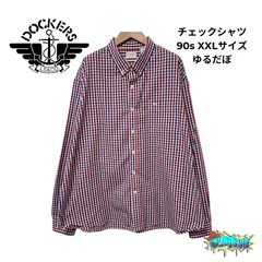 美品 DOCKERS ドッカーズ チェックシャツ XXL  オーバーサイズ ワンポイント ロゴ 刺繍トリコロールカラー 赤青 ボタンダウンシャツ アメカジ 90s ストリート ゆるだぼ 古着 B216