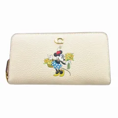 コーチ COACH × ディズニー コラボ 美品 長財布 ウォレット ラウンドファスナー ミニーマウス レザー ベージュ CH472 /HO ☆AA★