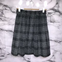 美品<!-利用不可文字-!>　イーハイフンワールドギャラリーピース　E hyphen world gallery PEACE ミニ丈　フレアスカート　【F】　グレー　チェック　シンプル　定番　オシャレ　かわいい　上品　大人　キレイ　フェルト　秋　冬