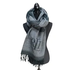 新品同様 LAUREN RALPH LAUREN ローレンラルフローレン LLR ホース ジャガード 大判 ストール マフラー グレー×ブラック  メンズ レディース 古着 中古 USED