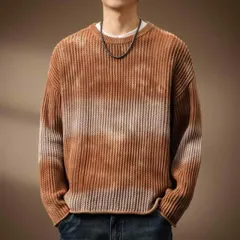秋冬 コーデ メンズ  服 シンプル ファッション オシャレ 大人 かっこいい 大きいサイズ ストリート 紳士服  レトロ ハイエンド グラデーション ラウンドネック セーター プルオーバー