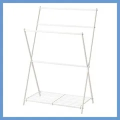 スチール製の折りたたみ式ハンガーラック（段違い３段・棚付き）No.59（W58×D38.5×H88.5cm）／ホワイト