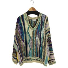 クージー COOGI オーストラリア製 マルチカラー Vネック 3Dニット コットンニット メンズ import：L 