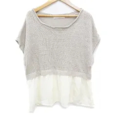 ケイビーエフ KBF アーバンリサーチ ニット カットソー 半袖 ドルマンスリーブ ラウンドネック リネン 切替 透かし編み 無地 F バイカラー ベージュ アイボリー /FF22