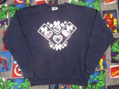 USA製 90s Lee ハート・リボン・レース柄 プリントスウェットシャツ 紺 アメリカ古着