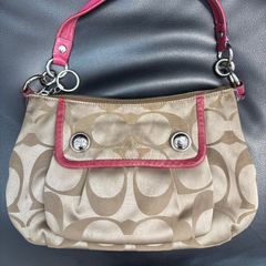 ◾︎COACH コーチ シグネチャー ワンショルダー 13833 ショルダーバッグ ベージュ系×ピンク系  レディース シルバー金具