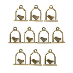 T-235X アンティーク チャーム【小鳥】10個セット 金古美 フェザー 鳥 バード 翼 羽根 ピアス イヤリング ブレスレット ネックレス ハンドメイド アクセサリー パーツ
