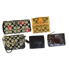 【中古】 5点セット コーチ COACH シグネチャー オプアート 長財布 コインケース リストレット キャンバス レザー エナメル 08HD917