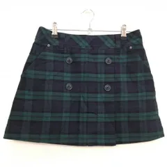 【美品】アドミラル スカート ネイビー×ダークグリーン チェック柄 サイドファスナー ロゴ刺しゅう レディース S ゴルフウェア Admiral