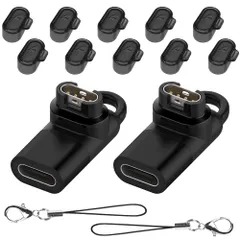 Seltureone【2+10セット】Garmin(ガーミン)用変換アダプター（2個）L型 Type-Cケーブル対応 + 防塵プラグ 充電ポート用（10個）TPU素材 Garmin変換マイクロ ガーミン充電ケーブル Venu 3 / Approach s70のサムネイル