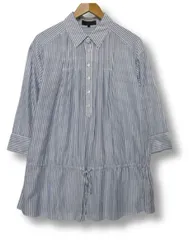 ◇ アンタイトル UNTITLED 長袖 プルオーバーチュニック ウエスト絞り紐 ラメ糸 ストライプ  白 グレイ系 春夏秋用 ■管理番号L29426SSS26-50