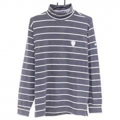 【美品】ゾーイ 長袖ハイネックシャツ グレー×白 ボーダー 表微起毛 アクリル混 タートル メンズ 1(S) ゴルフウェア ZOY