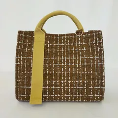布バッグ  オッドハンドル トートバッグ《タイ製品》エスニックベルト付　茶系　ブラウン系　白　ベージュ　チェック柄　ツイード調（90100137)