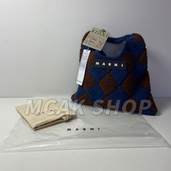 美品  MARNI MARKET DIAMOND マルニマーケット ファッション レディース バッグ ハンドバッグ スモールニットバッグ ブルー ×ブラウン