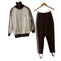 Z1533 【希少】adidas DESCENTE デサント製 アディダスオリジナルス デサント コラボ スウェット＆パンツ 上下セット ブラウン×ベージュ ヴィンテージ ADS-4F レディース 4号