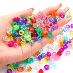 Seiunn ビーズ アクリルビーズ (100個入り) ポニービーズ 可愛い 丸型 大穴 カラフル 手作りアクセサリー材料 ブレスレット ネックレス 小学生 プレゼント 知育玩具 DIY 穴4mm 透明でカラフル 0