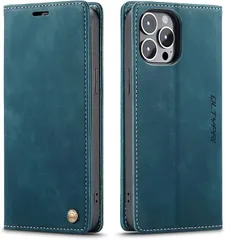 【在庫処分】QLTYPRI iPhone 13 Pro Max ケース 手帳型 PU 高級レザー マグネット カード収納 全面保護 薄型 耐衝撃 横置き機能 おしゃれ 人気 スマホケース アイフォン13 Pro Max用 カバー 6.7インチ - ブル