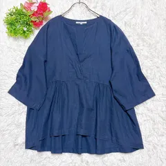 【23区】 オンワード樫山 5分袖トップス ネイビー 体型カバー 裾ふんわり