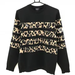 【新品】パーリーゲイツ セーター 黒×ベージュ 一部レオパード 柄部分ウール混 ニット メンズ 5(L) ゴルフウェア PEARLY GATES