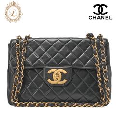 CHANEL シャネル   チェーンショルダーバッグ 　デカマトラッセ　30cm 　シングルフラップ　ラムスキン   黒 （ゴールド金具） レディース バッグ レディース【中古】【送料無料】