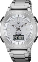 [キューアンドキュー] 腕時計 アナログ 電波 ソーラー 防水 日付 表示 メタルバンド 白 文字盤 MD10-211 メンズ シルバー 