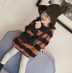 Kidsボーダー長袖スウェットボーダーロンTカジュアル韓国服トップス普段着女の子