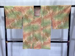 道中着/未使用品/美品/正絹/きみどり×オレンジ/仕立上がり/6068