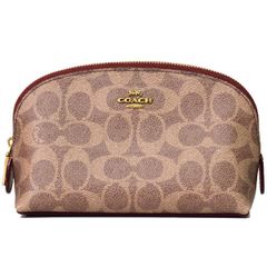 コーチ コスメポーチ COACH コーティングキャンバス レザー シグネチャー コスメティック ケース 17 コスメポーチ 化粧ポーチ ブラス×タン 39245