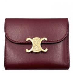 【在庫一掃】 セリーヌ 三つ折り財布 レディース トリオンフ スモールウォレット ミニ財布 スナップボタン レザー 小物 CELINE  カーフスキン   ボルドー ゴールド金具【中古品】