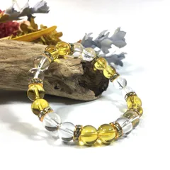 水晶&シトリン　パワーストーン ブレスレット 天然石ブレスレット (ゴールド) 8mm　 　レディース  ●