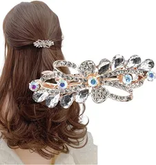 Herbeluemily(ハベルミリィ) バレッタ ビジュー ストーン 金具 髪留め ヘアクリップ おしゃれ 大人 上品 ブーケ(ホワイト)