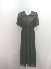 ◇ apres jour 総レース ガーリー エレガント フロントボタン 半袖 ロング丈 ワンピース サイズFREE ブラック レディース E  【1308160046654】