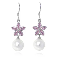 桜デザイン 揺れる 淡水真珠 パール 極大粒 プラチナ仕上 5連CZピンクダイヤモンドピアス キュービックジルコニア レディースアクセサリー ジュエリー プレゼント