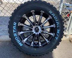 200系ハイエース レジアスエース 16インチ タイヤホイール 4本セット MUDSTAR ラジアル MT 215/65R16 ホワイトレター BD12 ブラックポリッシュ 車検対応品のサムネイル