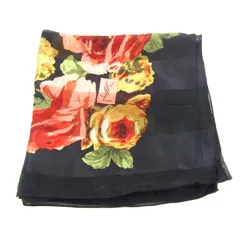 イヴ・サンローラン スカーフ ショール シルク ストライプ 花柄 大判 ブランド レディース ブラック YVES SAINT LAURENT 【中古】