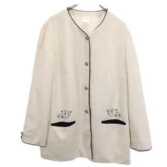 オールド 90s リネンブレンド 長袖 ノーカラージャケット 44 ベージュ系 OLD レディース 古着 【231130】