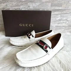 ★GUCCI(グッチ) ホースビット ローファー ドライビングシューズ シェリーライン レザー メンズ ホワイト 10.5 29㎝ PAWNSHOPRiZ  パウンショップリズ