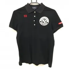 パーリーゲイツ 半袖ポロシャツ 黒 ロゴ白  レディース 2(L) ゴルフウェア PEARLY GATES