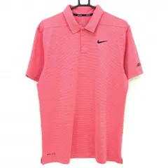 ★値下げ★【美品】ナイキゴルフ 半袖ポロシャツ レッド ボーダー 胸ロゴプリント DRY-FIT メンズ M ゴルフウェア NIKE