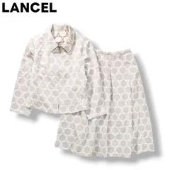 【希少】 日本製 ランセル LANCEL セットアップ カジュアル ドレス スカート スーツ 上下  40 M相当 総柄 ベージュ レディース ♪