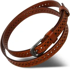 Harewith ベルト レディース 本革 細ベルト ゴルフ スーツ長さ調整可能 柔らかい 軽量(ライトブラウン柄,  Free Size)