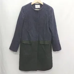 ◇ ⊇ SIMPLICITE 長袖 ノーカラーコート サイズL ネイビー ブラック レディース E  【1409240014188】