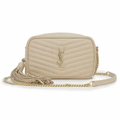 サンローラン LOU ルー ミニバッグ キルティング タッセル チェーン ショルダーバッグ 斜め掛け カーフスキン レザー ベージュ ゴールド金具 612579 SAINT LAURENT（未使用　展示品）