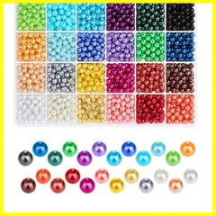 ビーズ 丸玉 手作り用品 ラウンド DIY用 ガラスパール 箱入り 両穴しカラーパール 手芸材料 6mm 手作り 24色パールビーズ 素材 BetterJonny 約1680個…