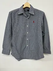 【美品】POLO by Ralph Lauren ギンガムチェックシャツ ネイビー×ホワイト コットン100% 長袖 150サイズ